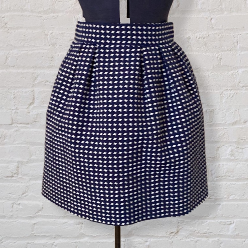 Dina Be Blue White Houndstooth Pleated Bubble Above Knee Mini Skirt